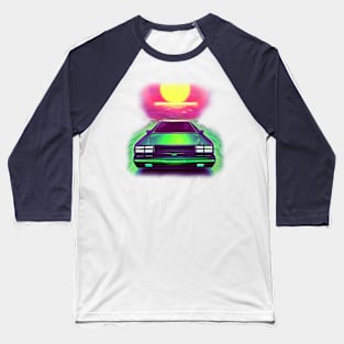 Synthwave Styled DeLorean Baseball T-Shirt